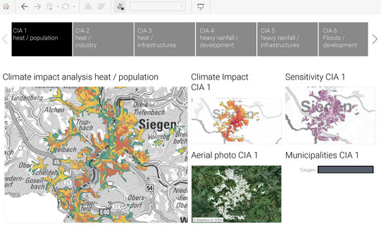 Example of the dashboard of the climate impact analysis 