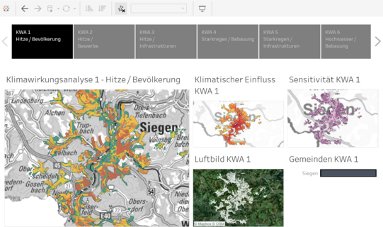 Beispiel für das Dashboard der Klimawirkungsanalyse Beispiel für das Dashboard der Klimawirkungsanalyse