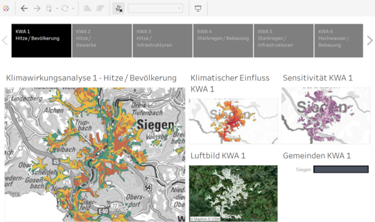 Beispiel für das Dashboard der Klimawirkungsanalyse