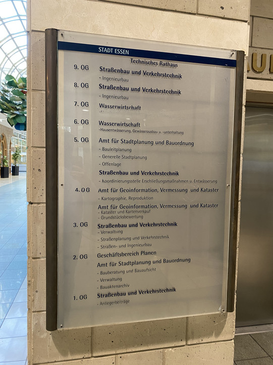 Essen City Council, Lindenallee, Deutschlandhaus, overview of departments Essen City Council, Lindenallee, Deutschlandhaus, overview of departments